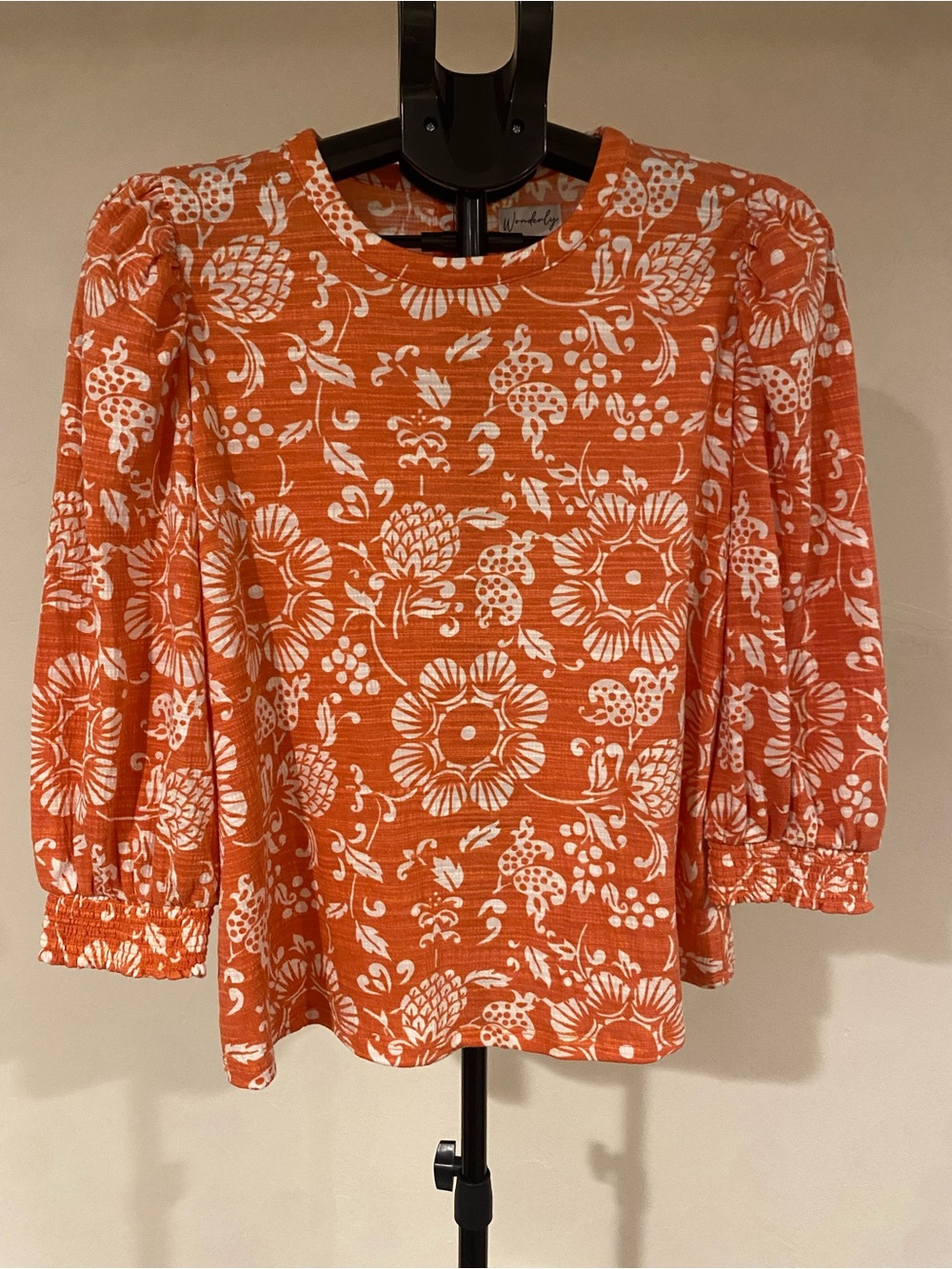 Wonderly Orange Floral Puff-Sleeve Blouse